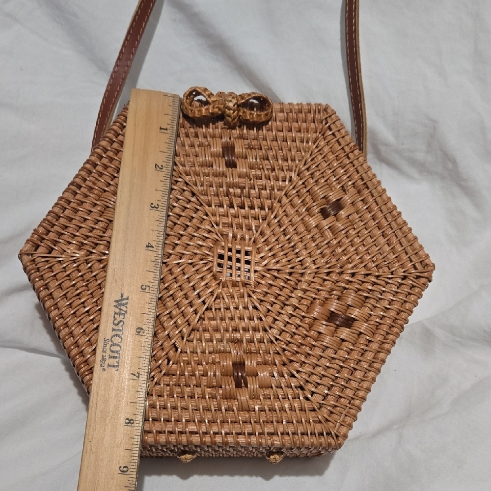 Source Unknown Hexagonal Woven Brown Crossbody Bag - image 7